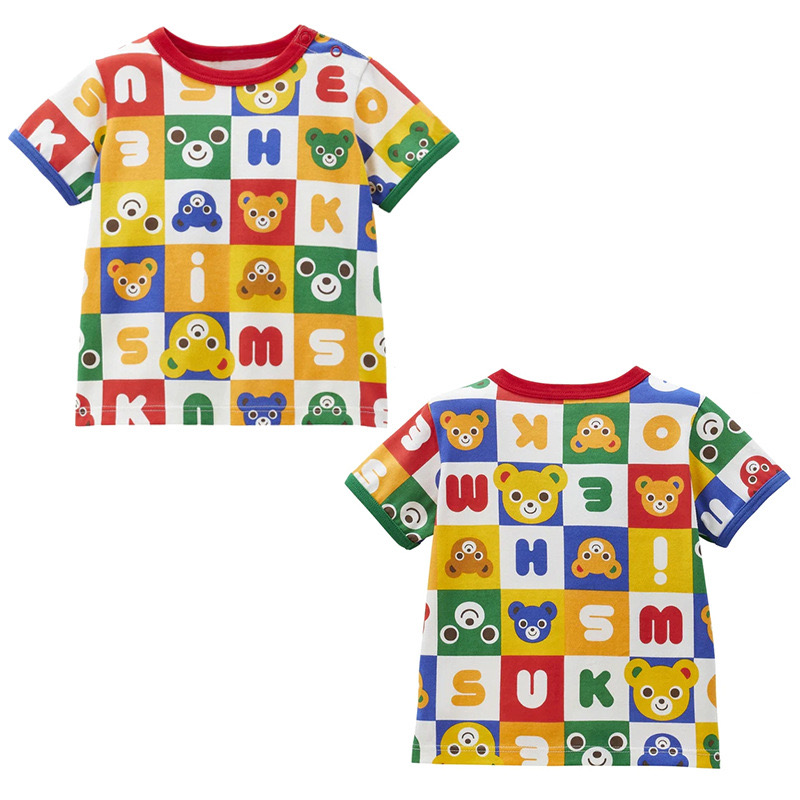 【夏季新品】彩色格子熊满印短袖
