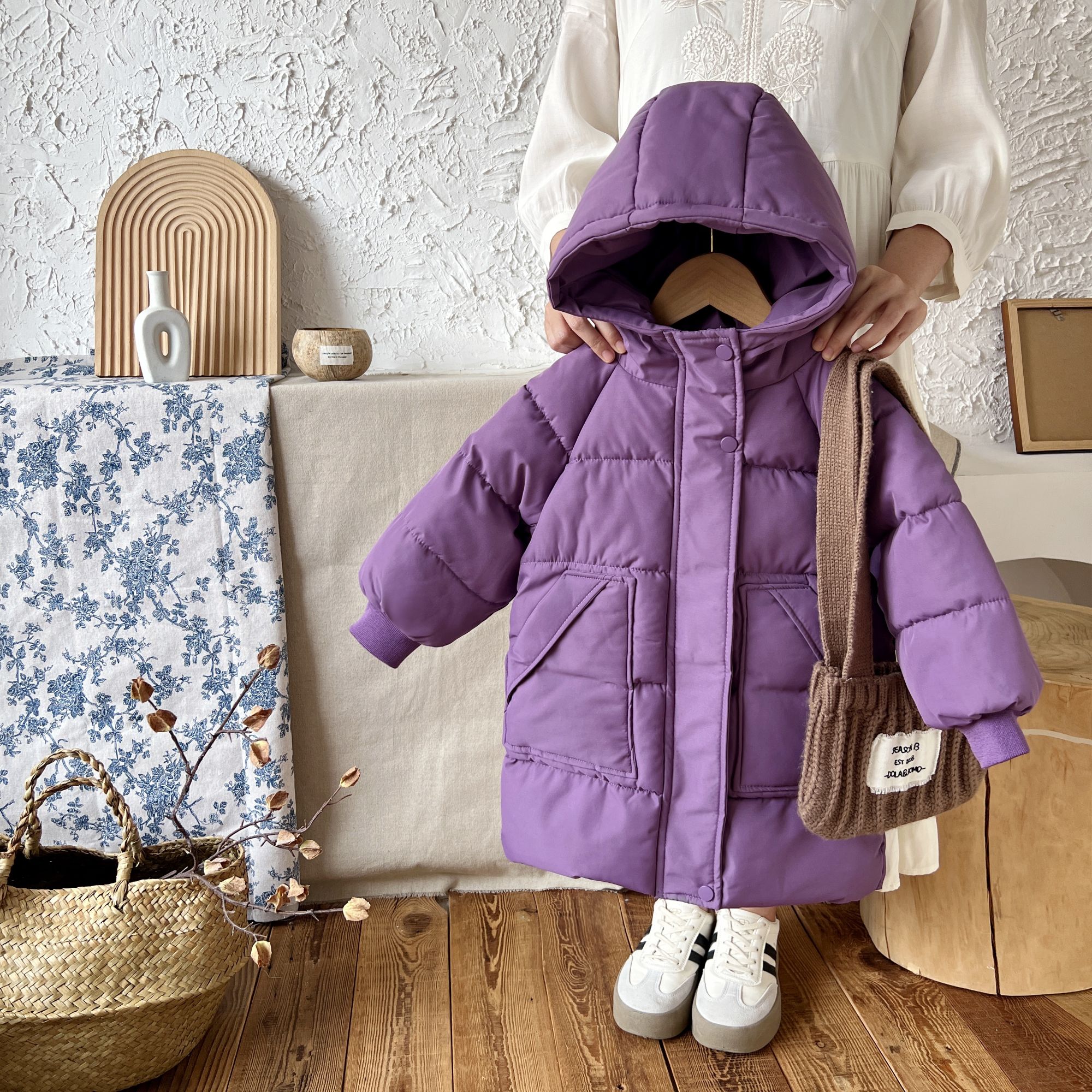 冬季新款儿童中长款大口袋棉服男女童冬季保暖外套棉袄清仓