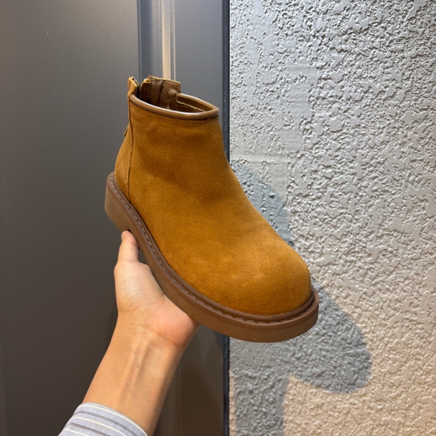 01906低筒女鞋秋季法式棕色女靴马丁靴磨砂圆头冬季平跟
