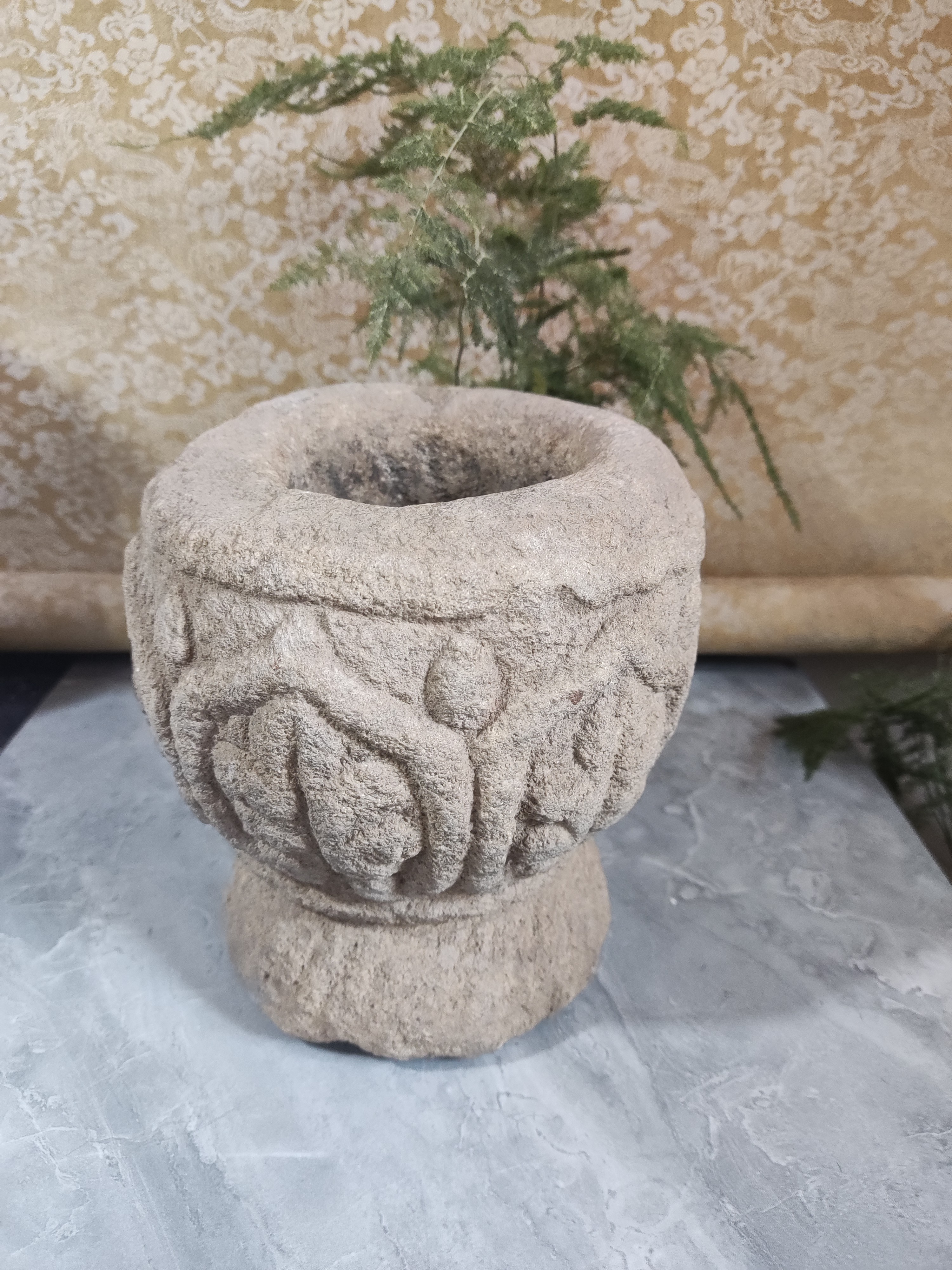 雕刻老石墎实心石雕复古茶几手工客厅书房茶室装饰摆件玄关工艺品