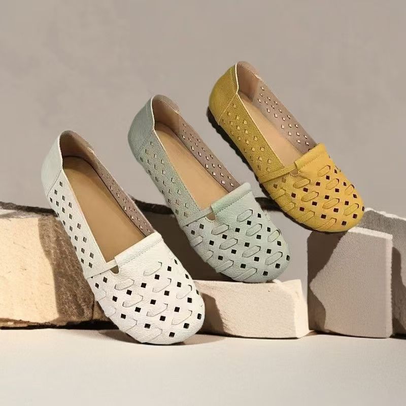 2025夏季新款镂空洞洞鞋牛筋软底一脚蹬休闲透气妈妈鞋平底单鞋女