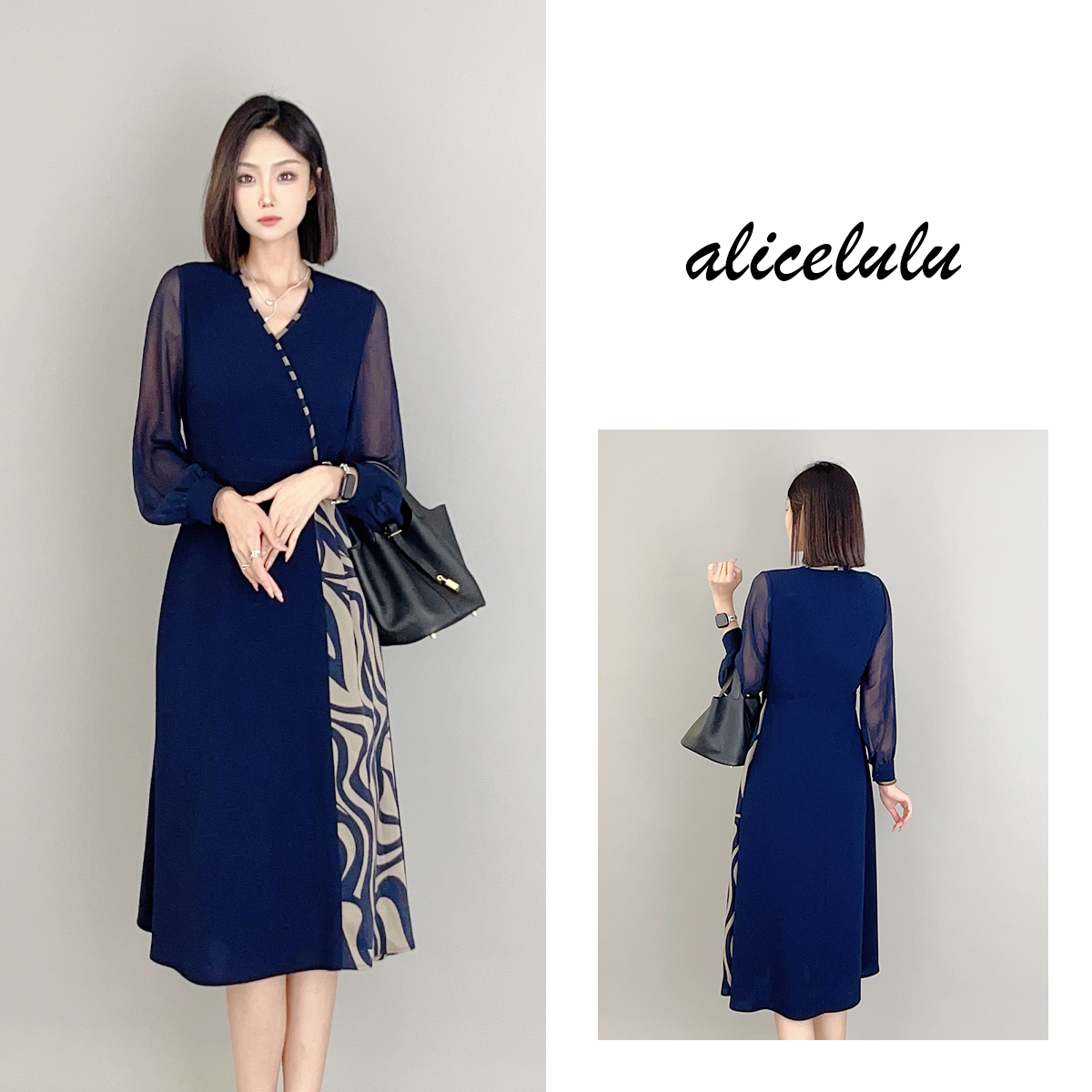 6 alicelulu 时髦班味连衣裙 优雅拼接 端庄知性 S1034171J