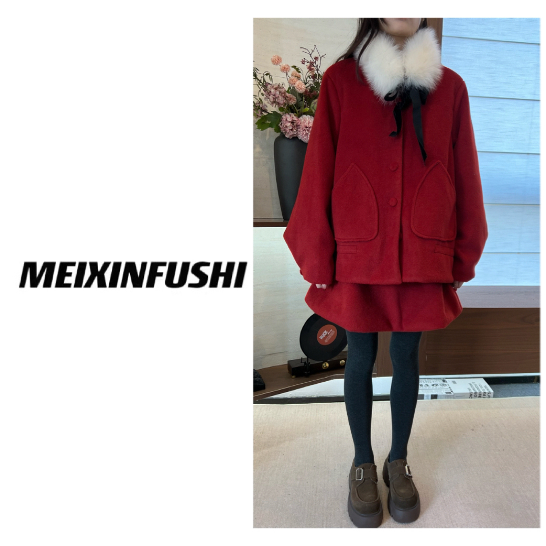 【Mei Xin】狐狸毛领蓬蓬裙羽绒外套两件套/8031/D