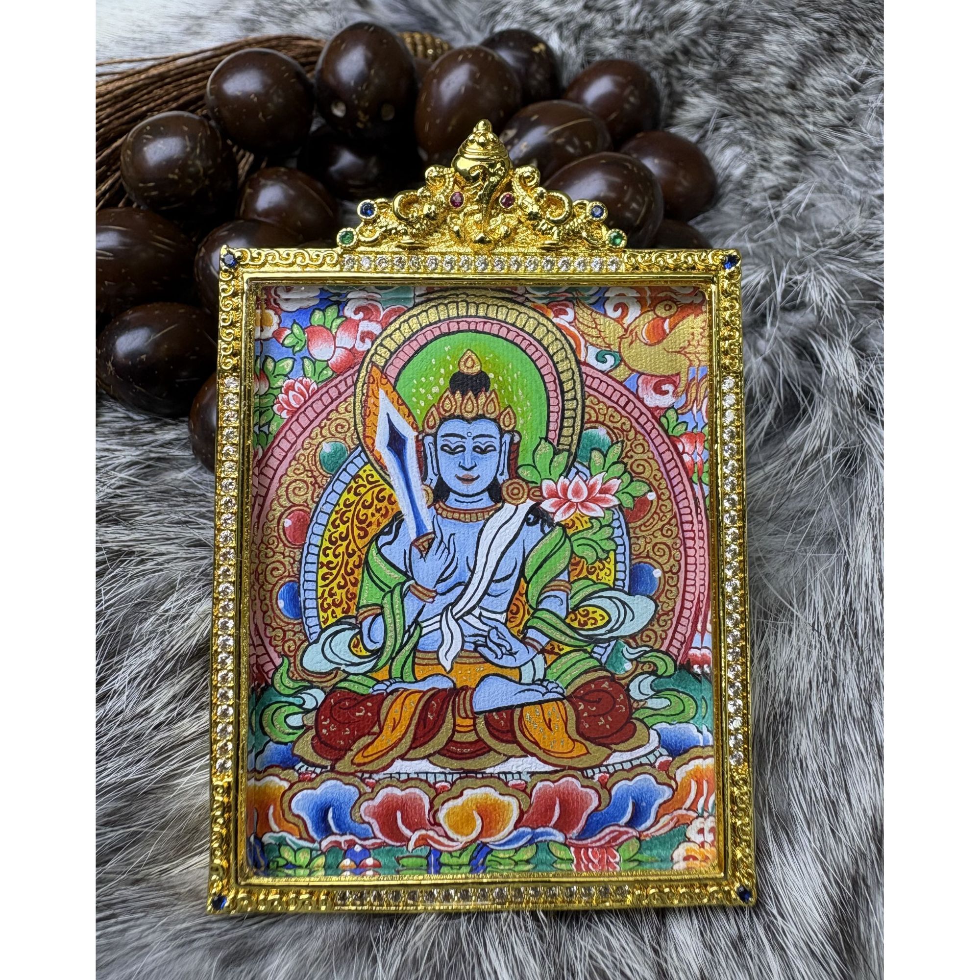 青海热贡手绘虚空藏4*5吊坠