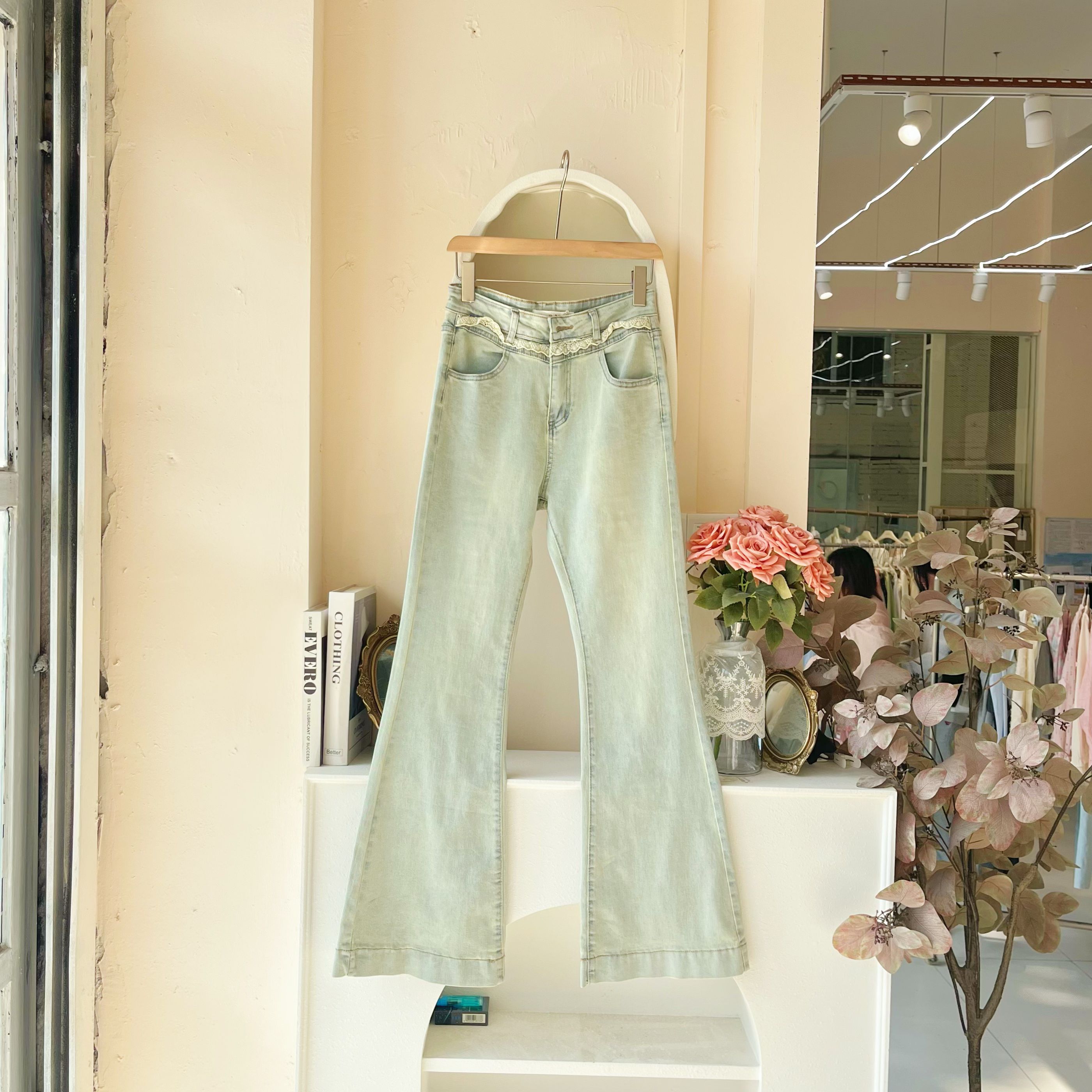 LHTE青青大码女装 春夏复古牛仔裤微喇显瘦设计感牛仔裤K5114