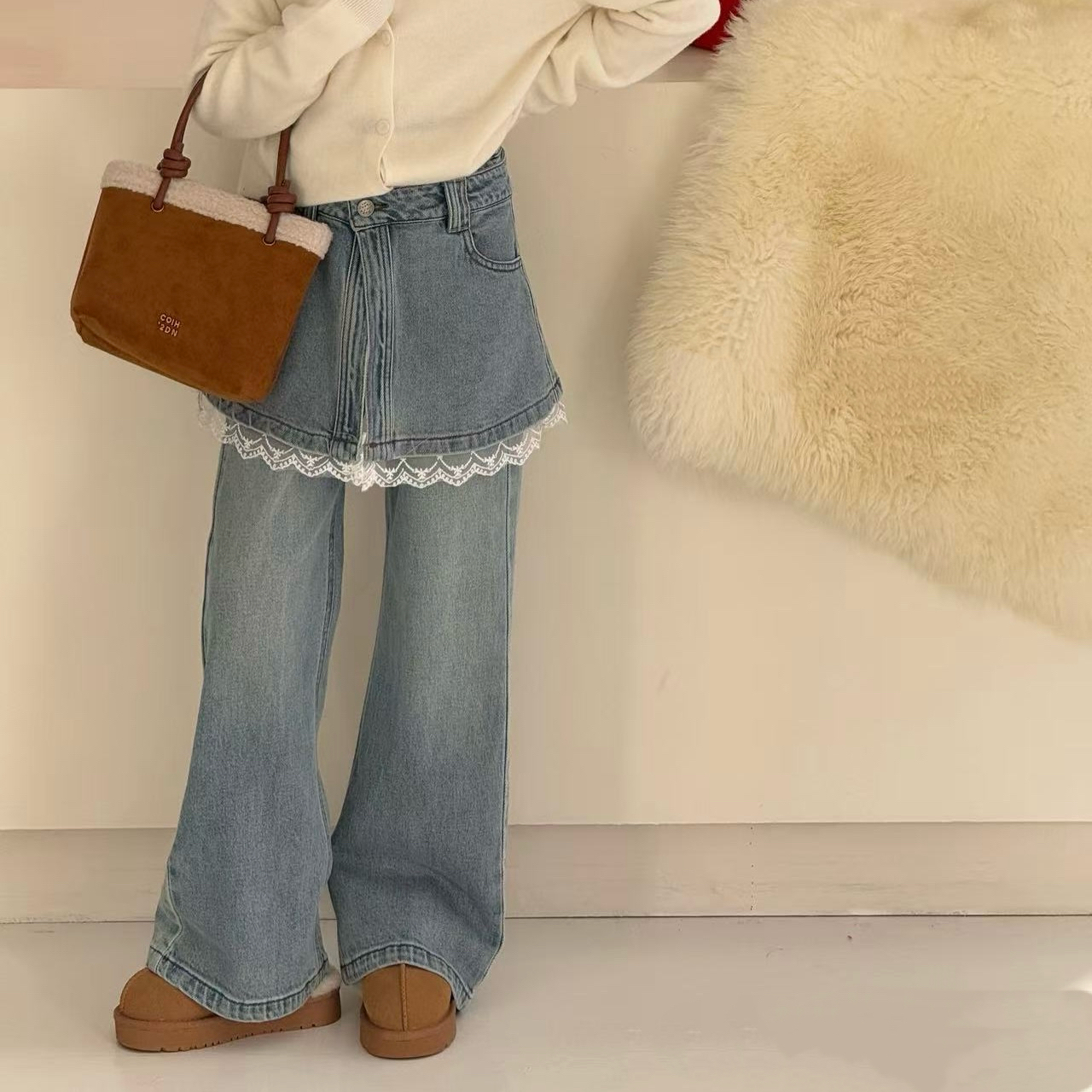 5288儿童双用蕾丝屁帘牛仔裤