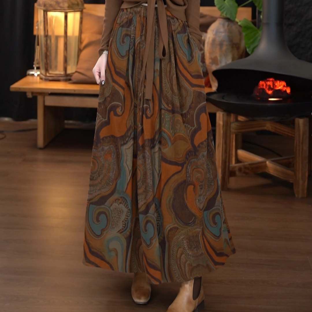 顾玖儿100%棉复古中式印花半身裙#V289