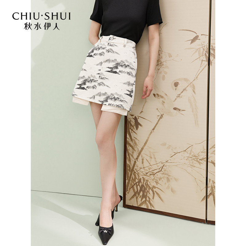 【丽公主】秋水伊人国风印花牛仔半身裙夏裙装623203B170139