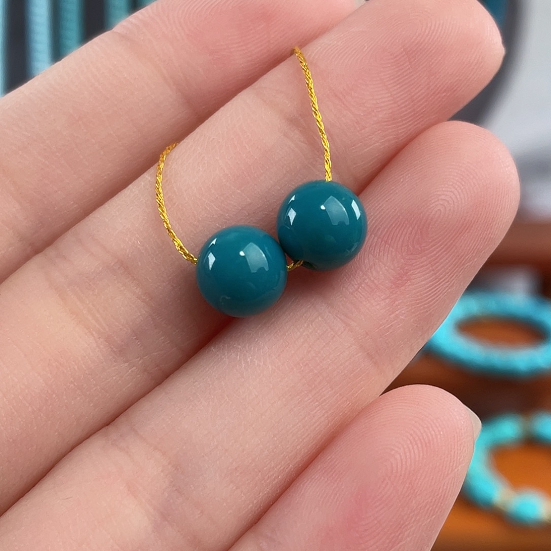 绿松石未镶嵌配饰瓷釉玉化圆珠套装7.7+