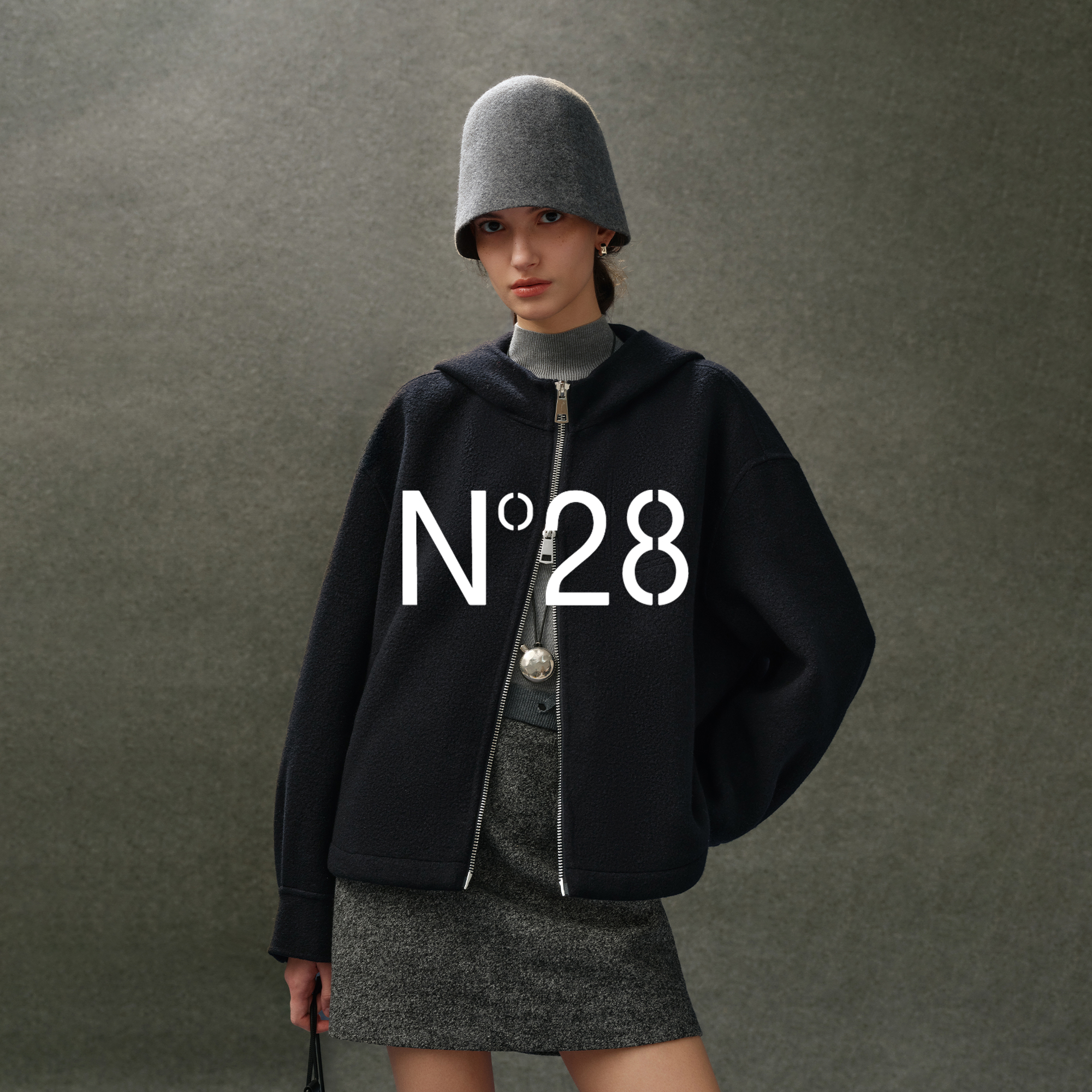 【唐菀Zoey专属】连帽短款毛呢外套女秋冬8855A1D715