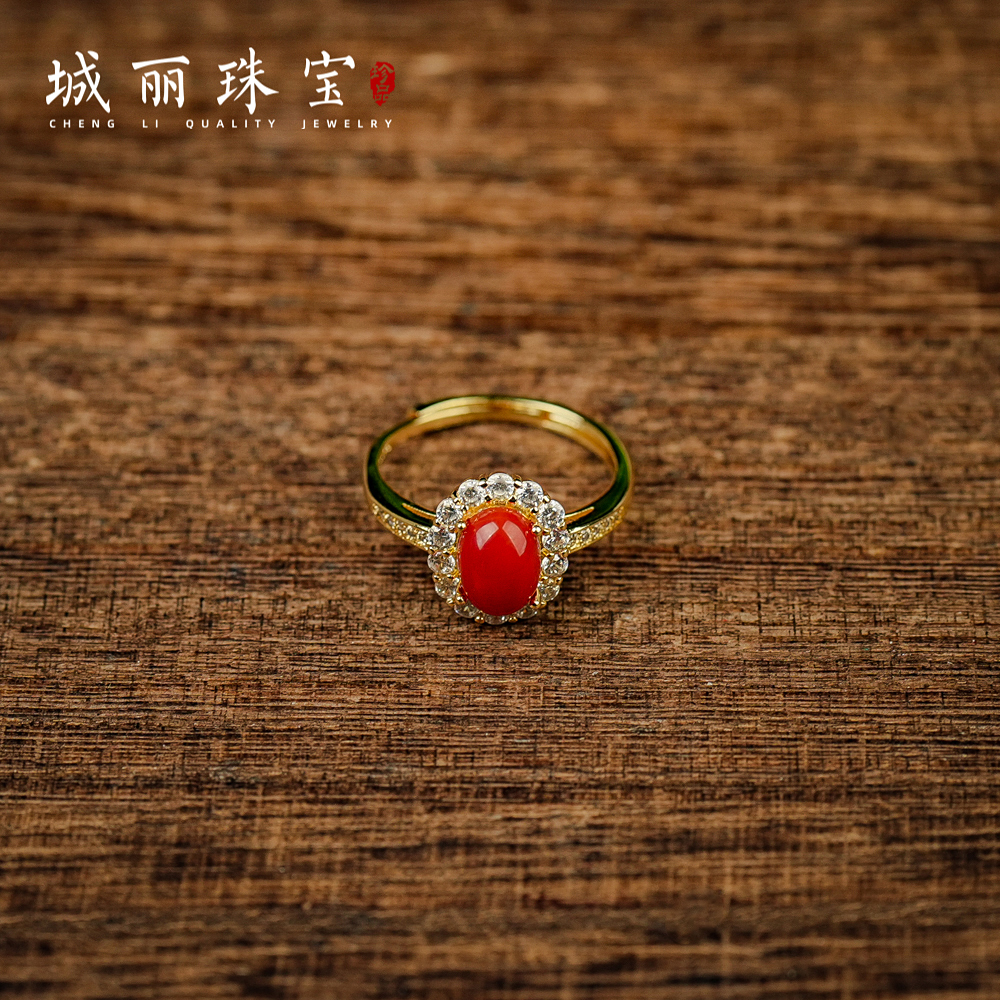 舒可【凤起丙午.系列】珊瑚蛋面戒指/个（多样性发货）ZJH-2261