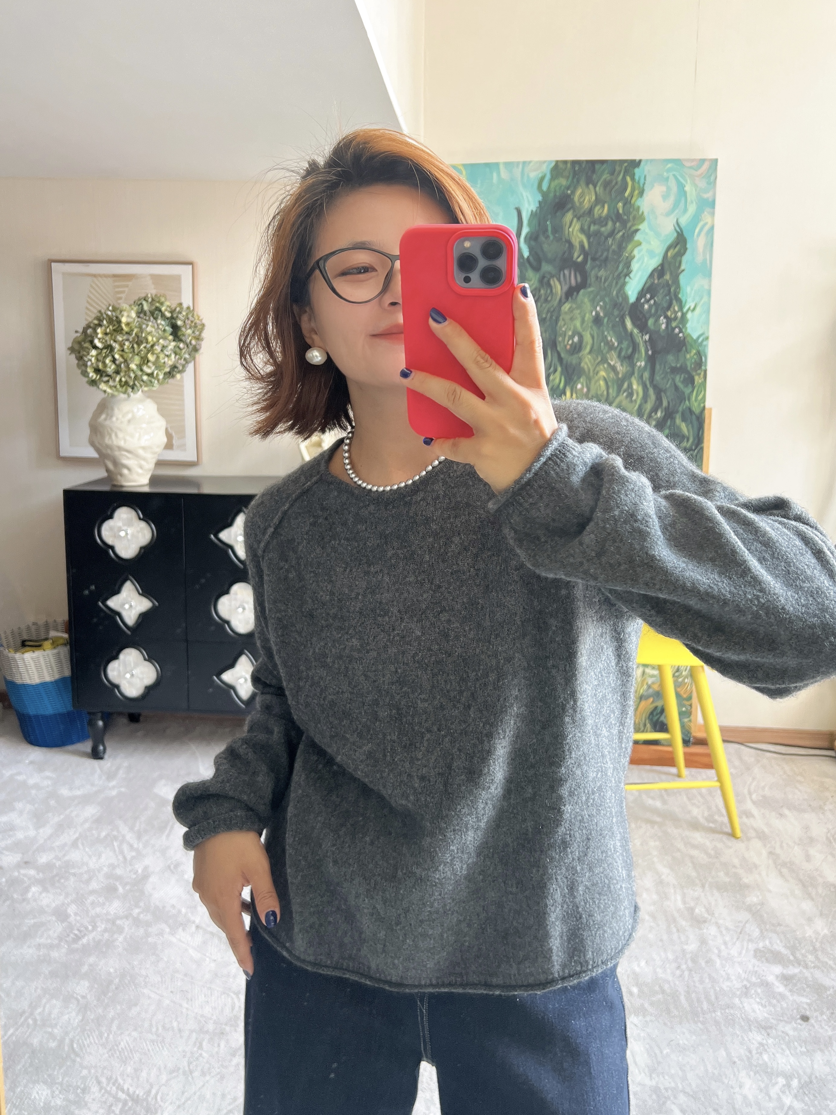 【YINFEIFEI｜塞纳河之梦】2025冬新品绒绒质感圆领插肩袖软糯糯毛衣