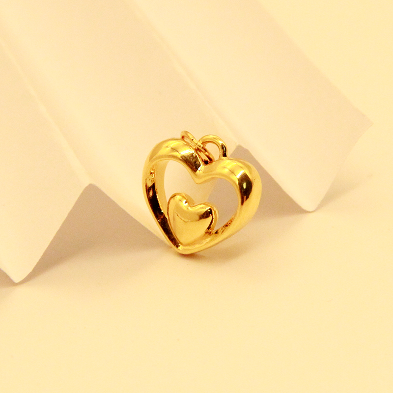 足金999心心相印坠素金圆环5D工艺精美饰品深圳水贝黄金