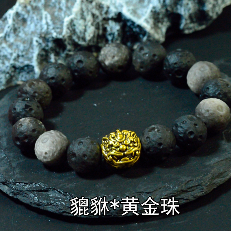 足金酷黑金招财貔貅经典时尚个性复古神兽黄金男士转运珠送男友