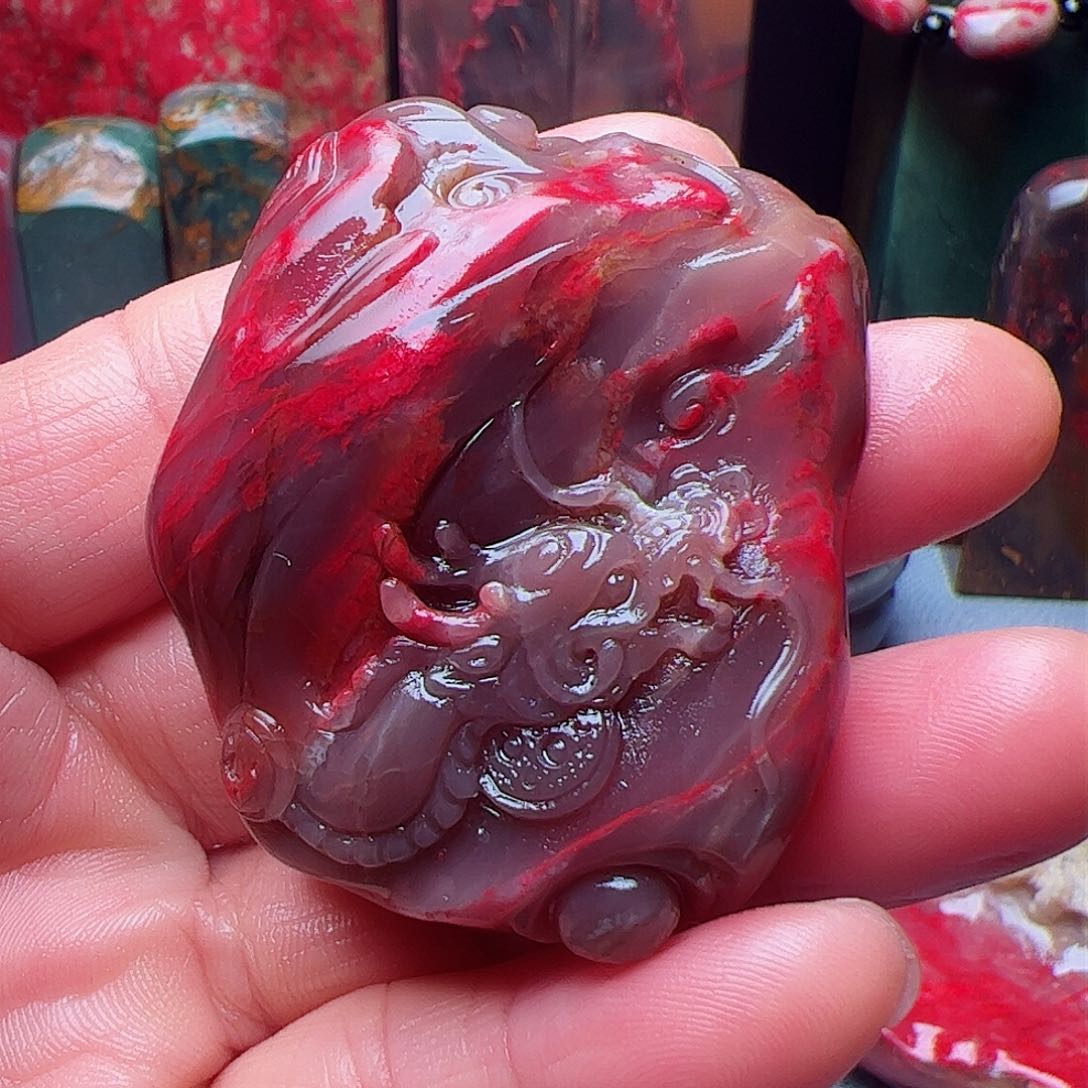 昌化石B***y昌化鸡血石手把件