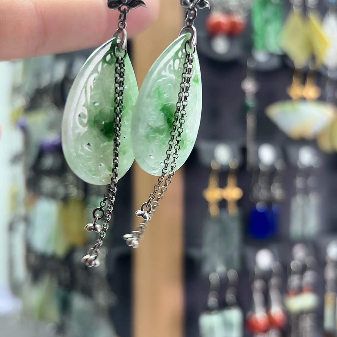 翡翠耳饰银S925镶嵌甜