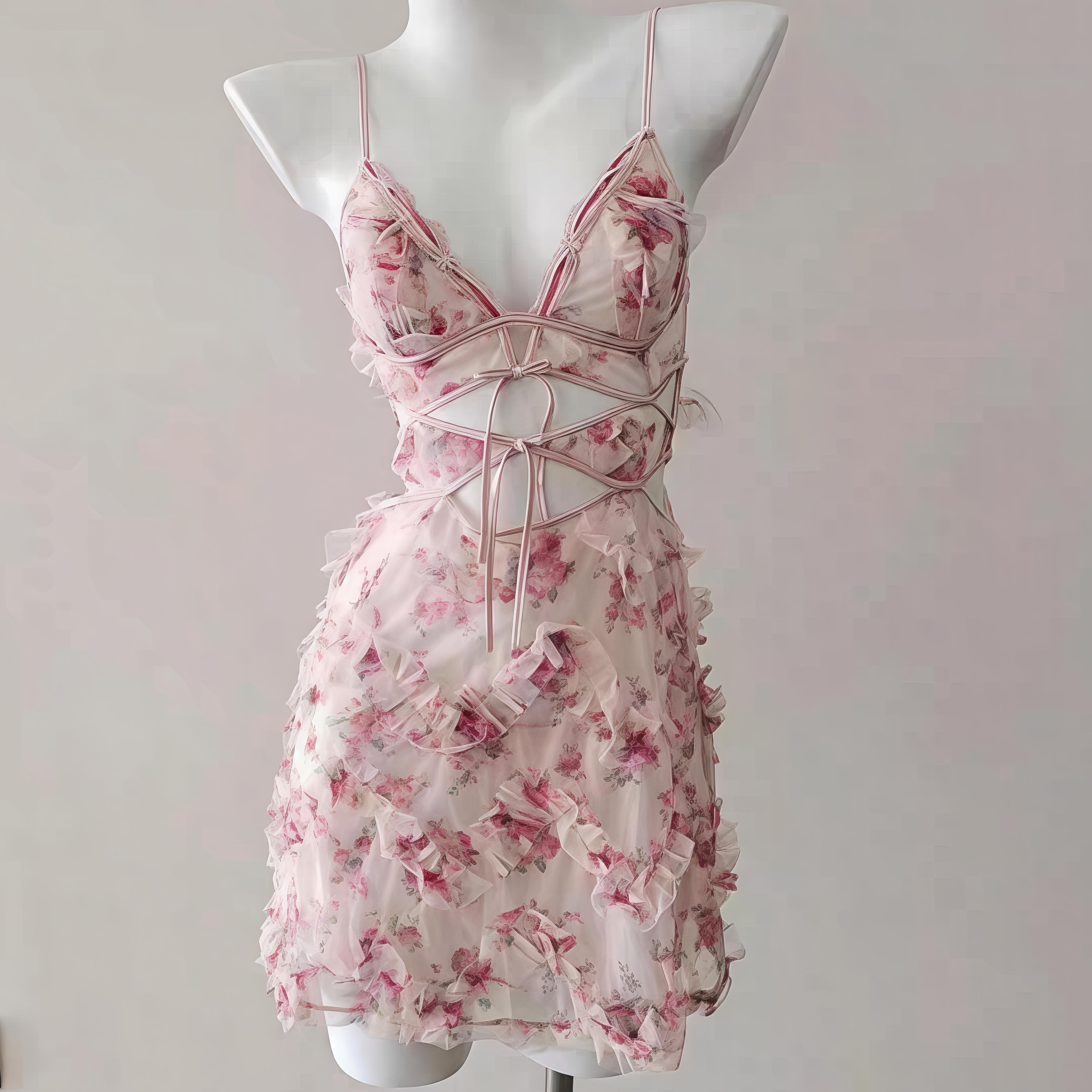 法式立体碎花刺绣带胸垫睡裙