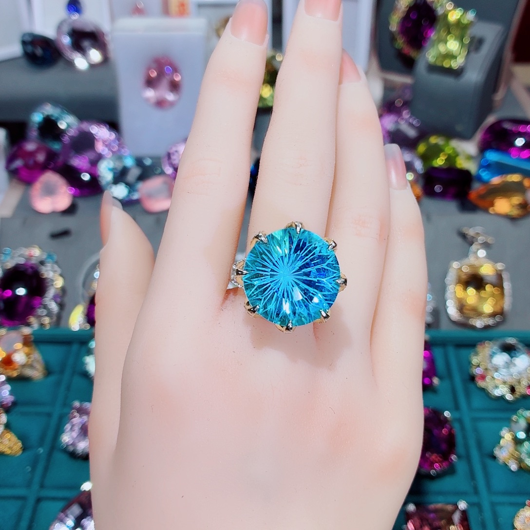 托帕石戒指银S925镶嵌