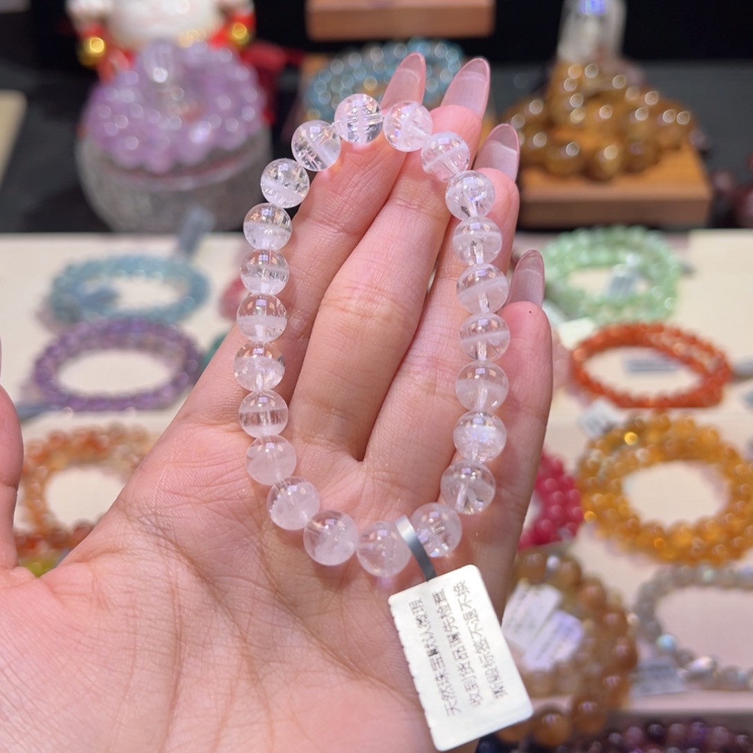 水晶手串未镶嵌8m祖宗级彩虹白幽灵