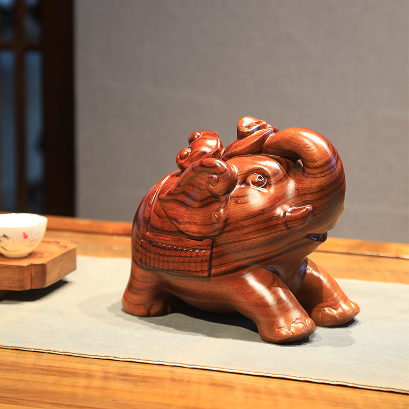 新中式实木雕刻摆件手工装饰吉象家居饰品客厅乔迁礼物开业礼品