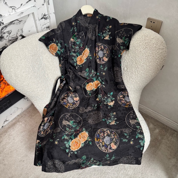 燕小姐“花样年华”60S古董复古真丝香云纱提花连衣裙 