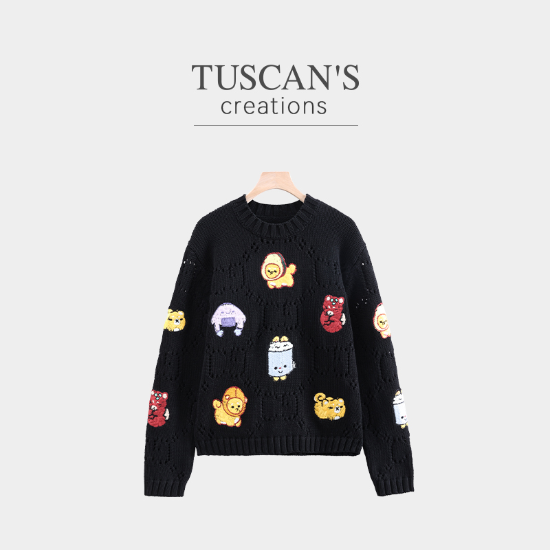 TUSCAN'S CREATIONS慵懒风秋冬女宽松毛针织衫潮流设计款时代双鱼