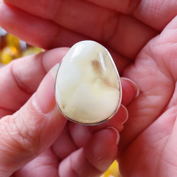 成***琥珀银S925镶嵌裸石戒指