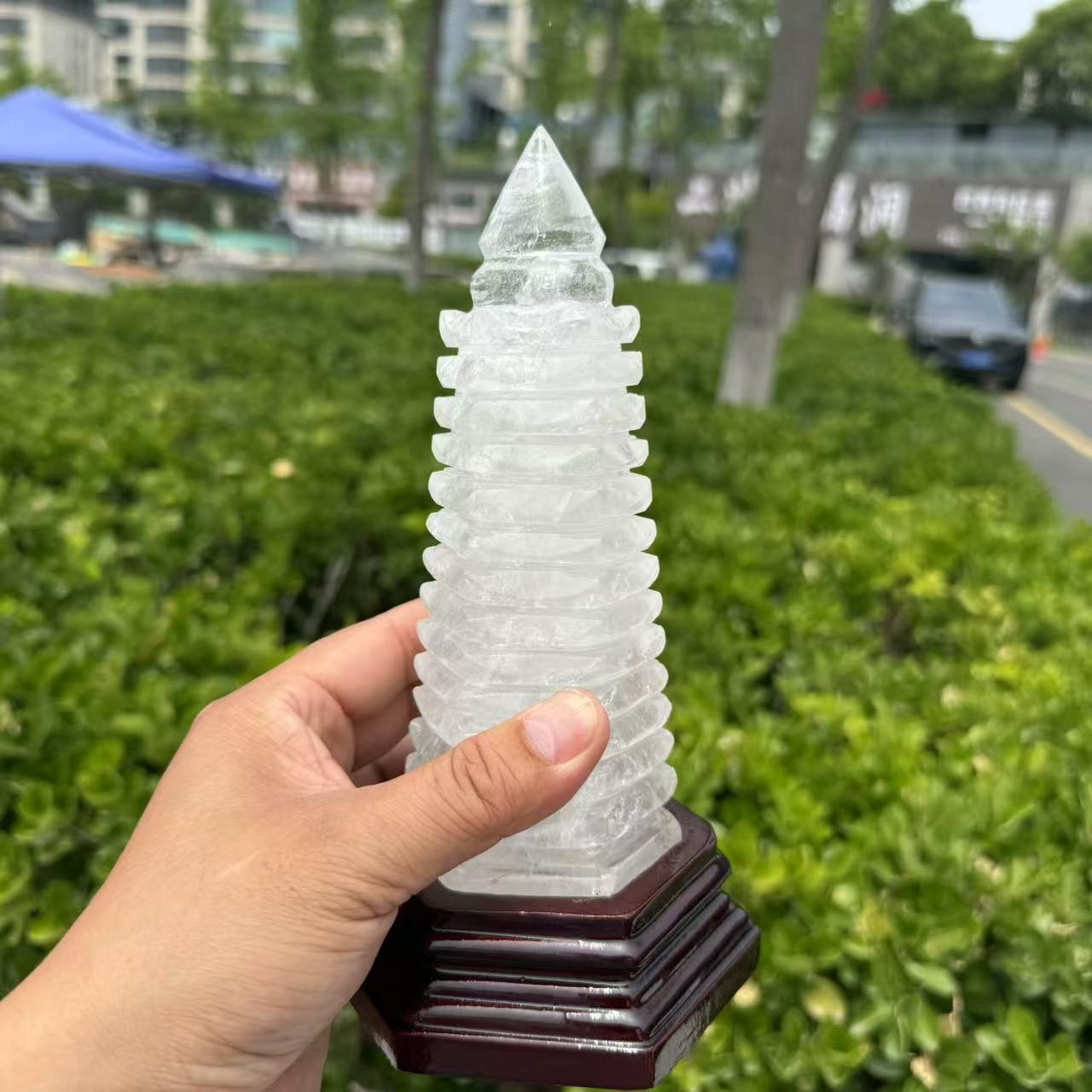 西子水晶天然水晶文昌塔手工雕刻件白水晶文昌塔水晶摆件