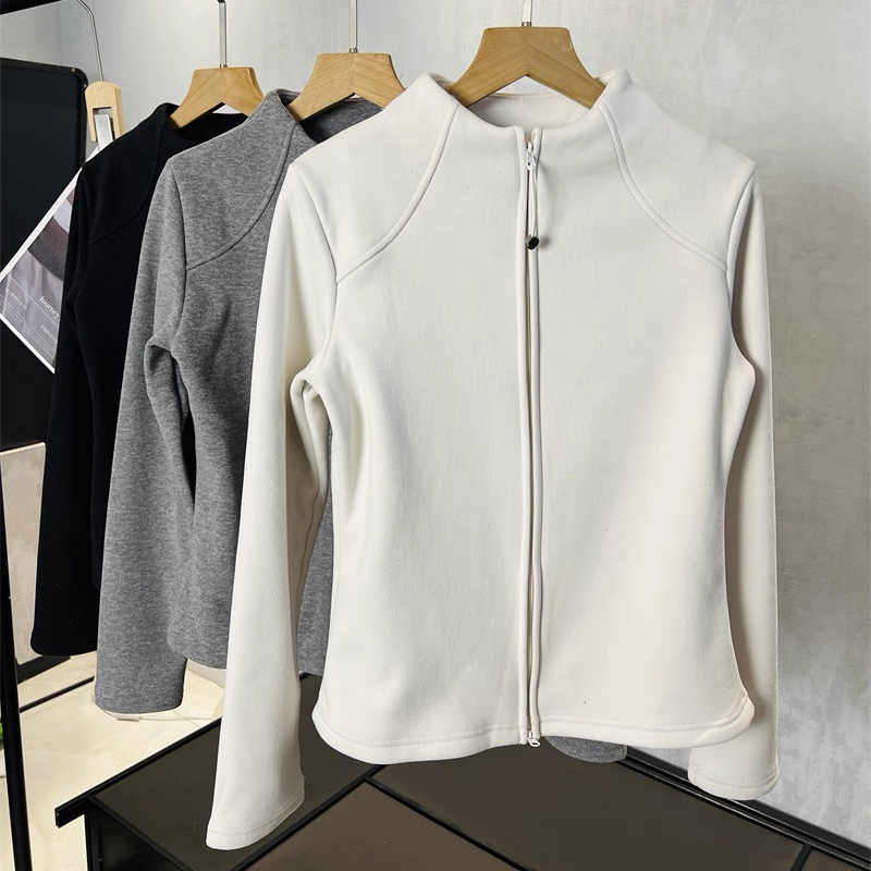 加绒加厚小蛮腰显瘦石墨烯保暖修身双拉链立领瑜伽上衣外套 25027