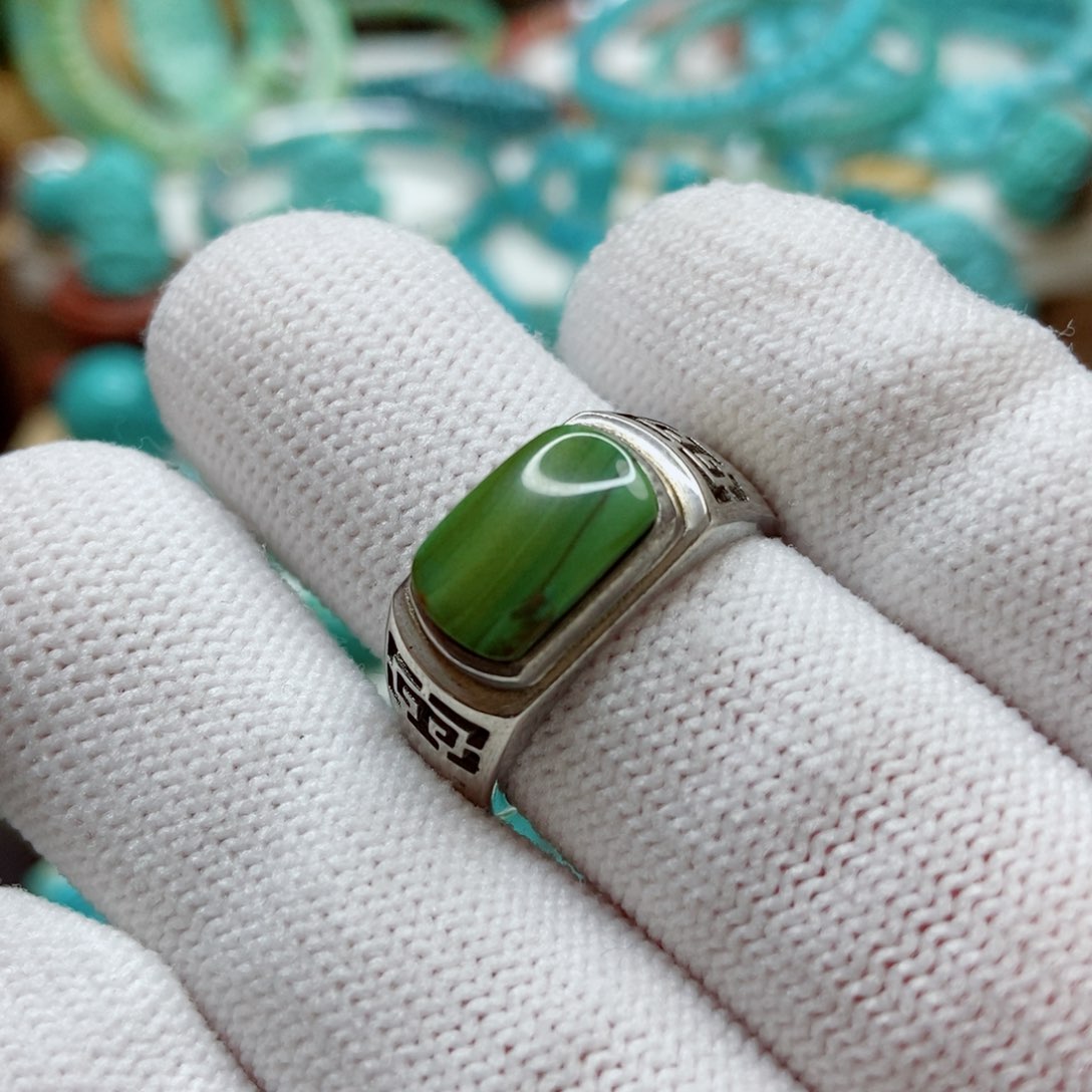 绿松石珠子银S925镶嵌