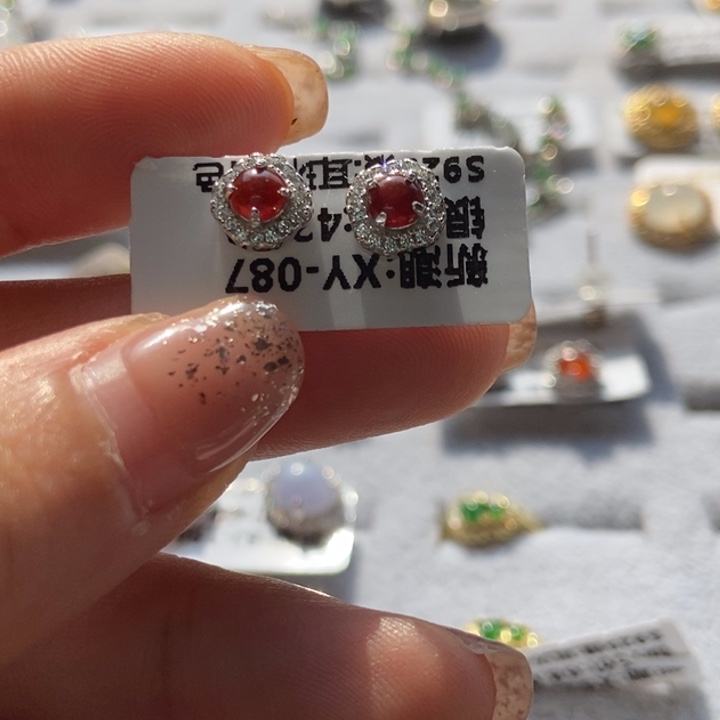 翡翠耳饰银S925镶嵌耳钉