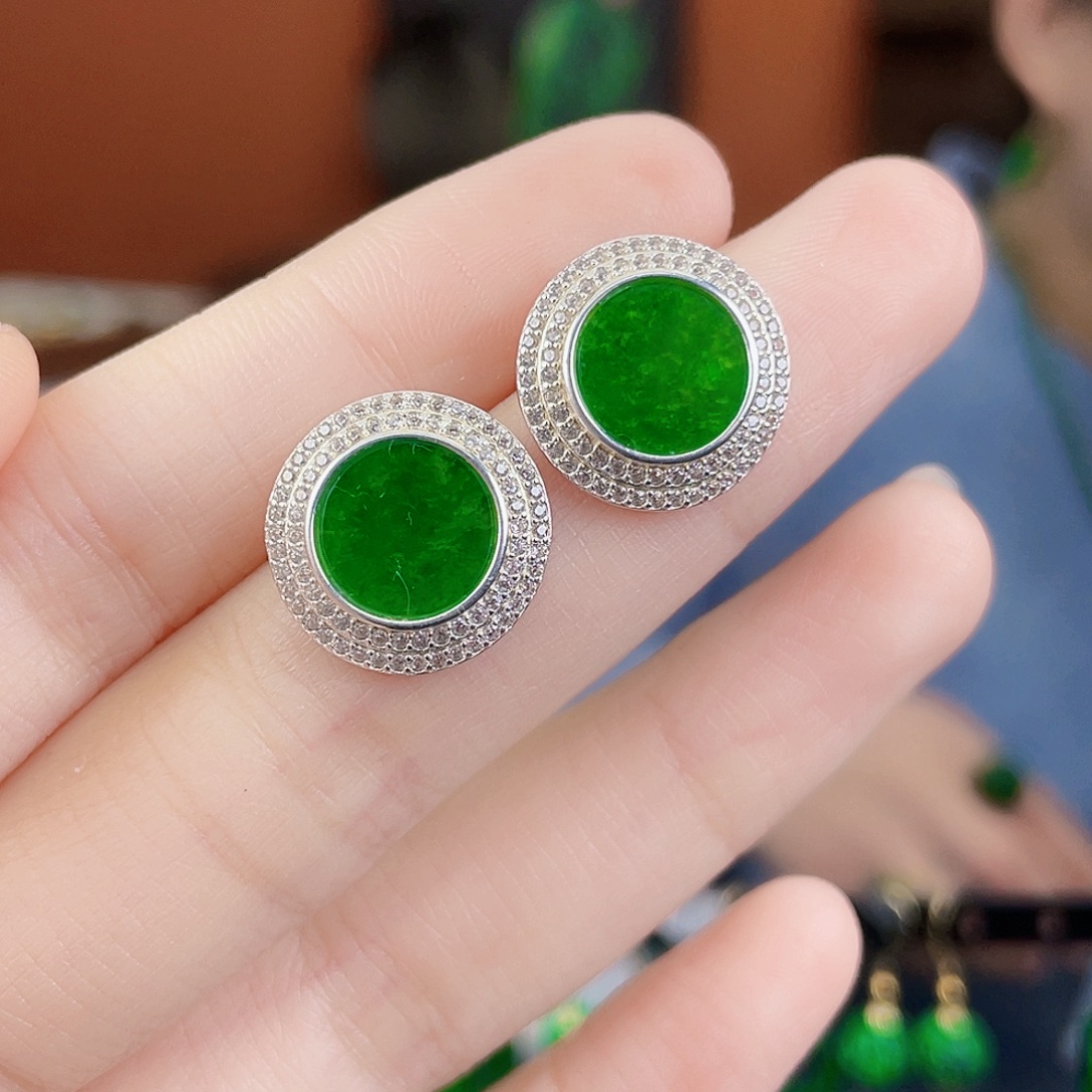 翡翠银S925镶嵌耳饰