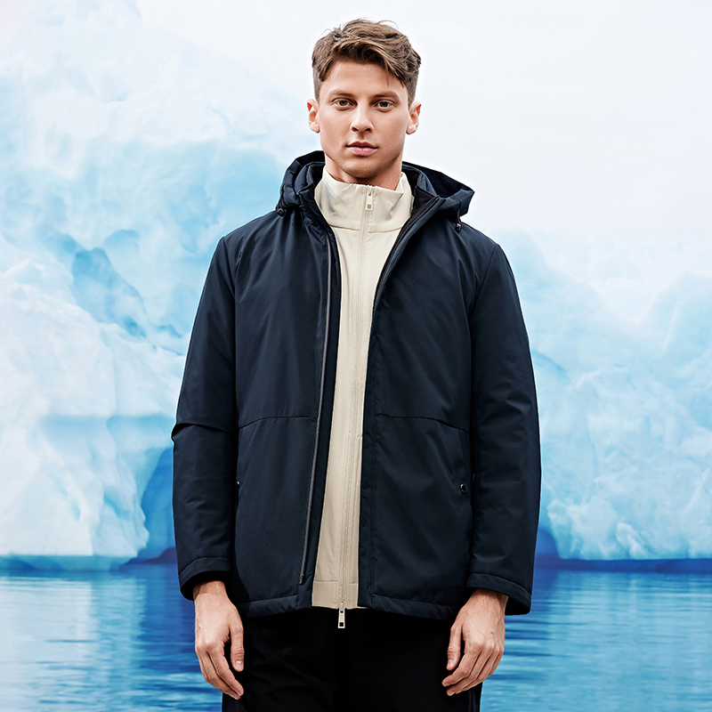 男士羽绒服派克夹克外套中长款冬季可脱卸毛绒+羽绒内胆