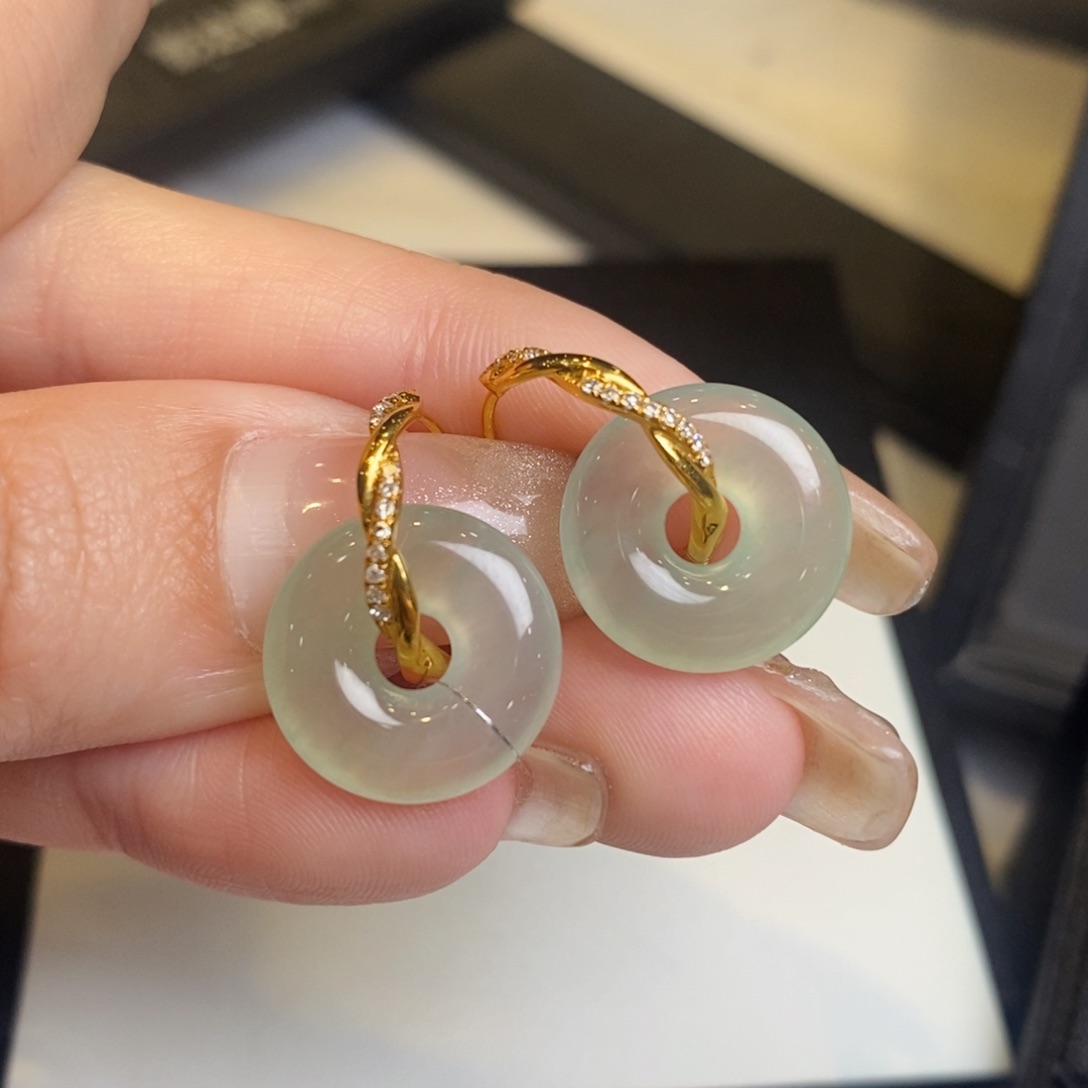 翡翠耳饰18K金镶嵌甜甜圈