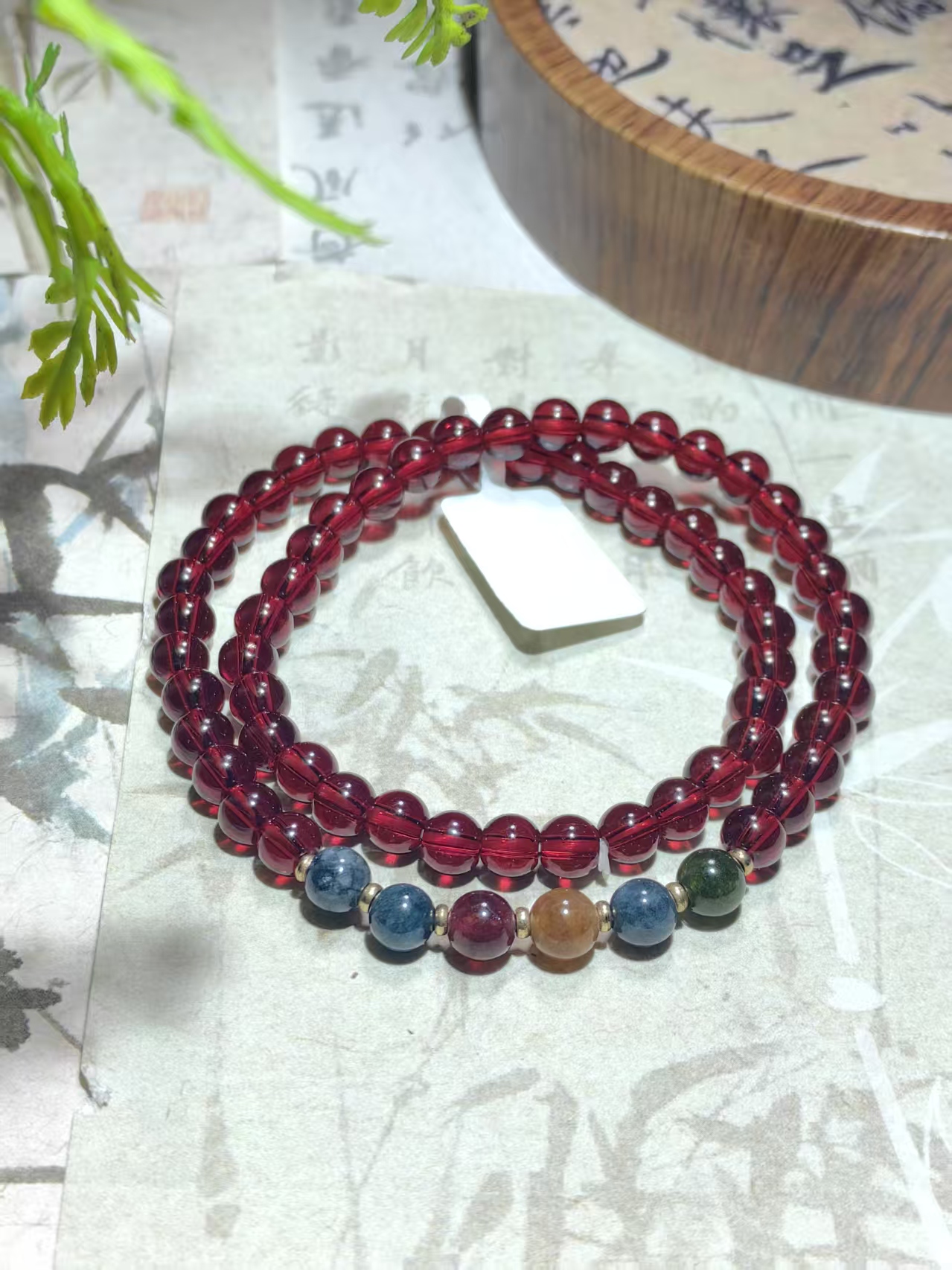 石榴石~六色珠~双圈手串【无礼盒】981