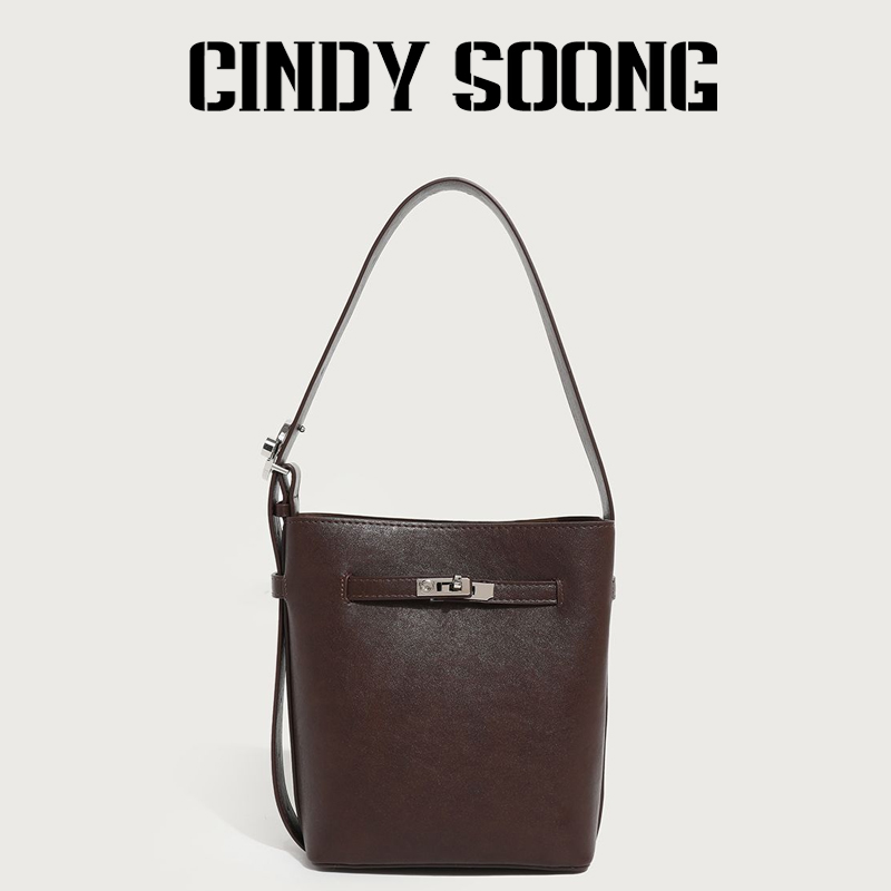 CINDY SOONG新款女包同款油蜡单肩包包斜挎包链条ins水桶包