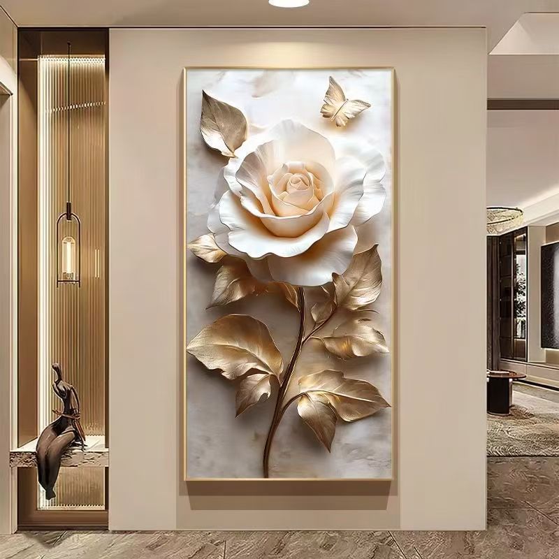 【金枝玉叶】现代高级轻奢花卉玄关装饰画走廊过道挂画浮雕立体感