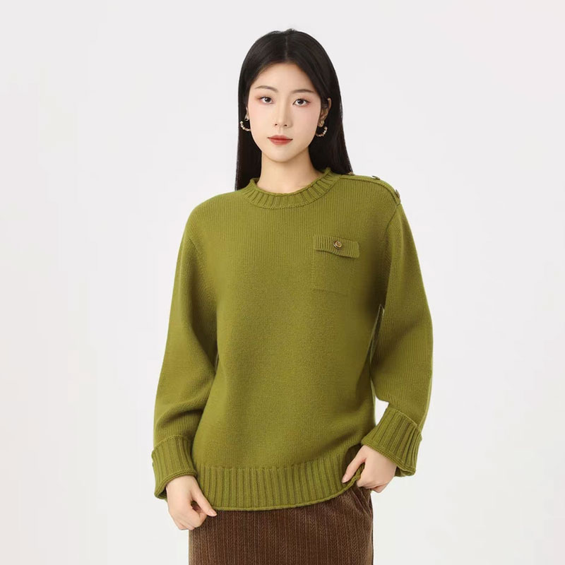 【商场同款】秋冬百搭宽松圆领造型口袋长袖厚针织衫538081