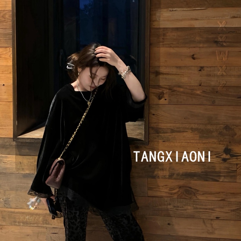 5店 氛围感两色【黑琉璃】蕾丝慵懒上衣潮牌女装