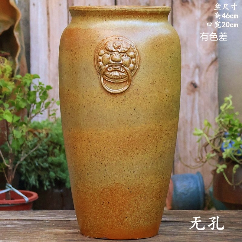 复古简约粗陶花盆老桩多肉盆景盆大号酒店民宿装饰陶盆花器大口径