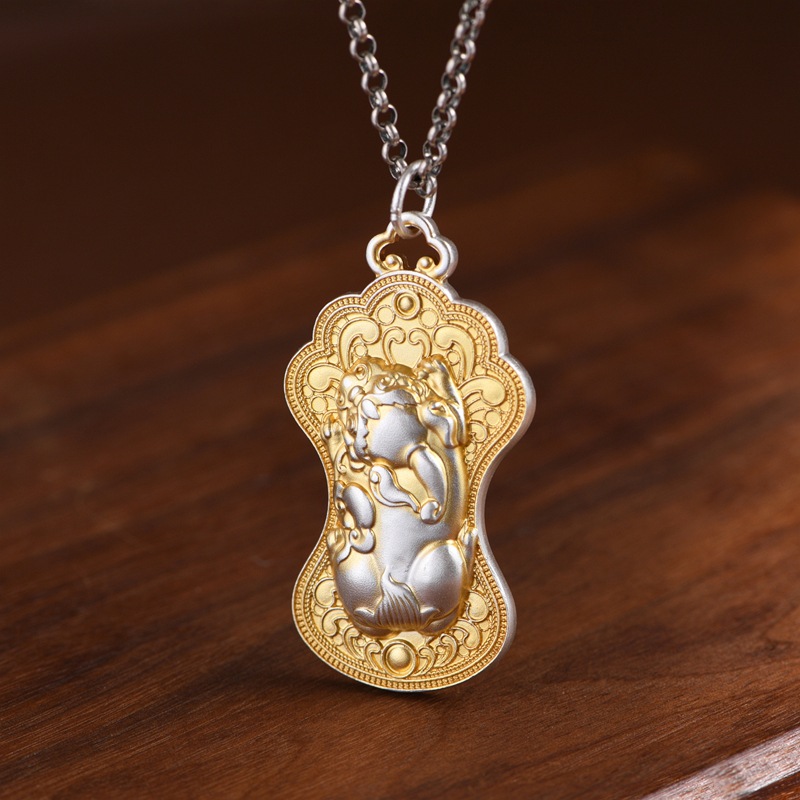 吊坠足银 999描金如意浮雕貔貅百财白菜纯银女款毛衣链坠吊坠