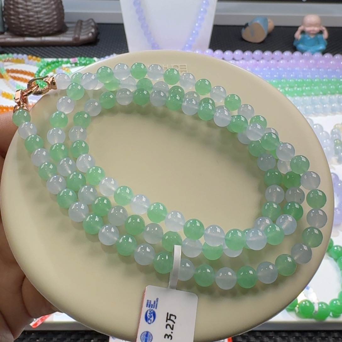 翡翠手链未镶嵌冰胶双彩卡6