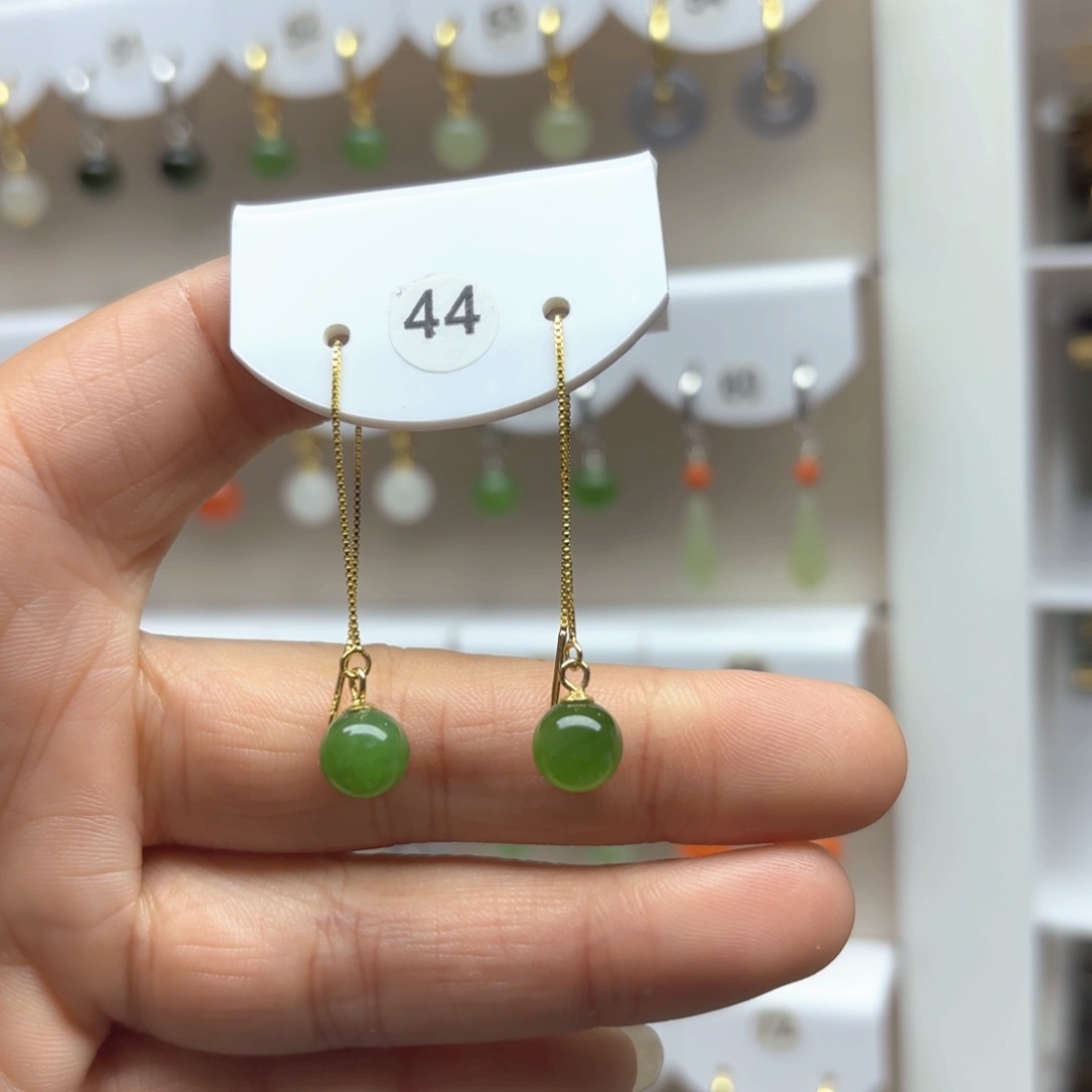 和田玉耳饰银S925镶嵌