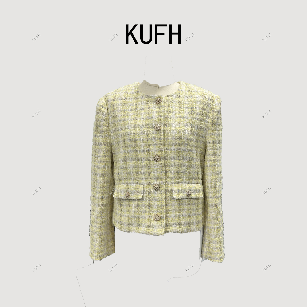 【黄桃汽水】2025秋款带毛感金属滴釉扣精致小香风女欧货K66032