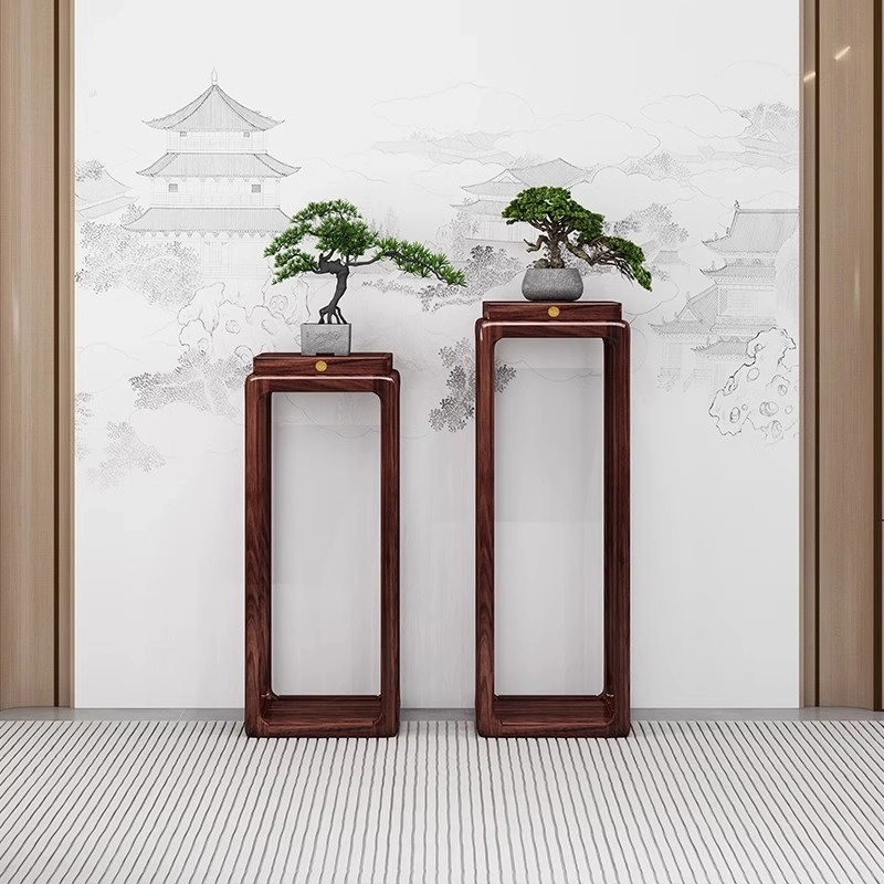 乌金木实木花架花盆禅意新中式木质盆景置物架阳台室内落地式花架