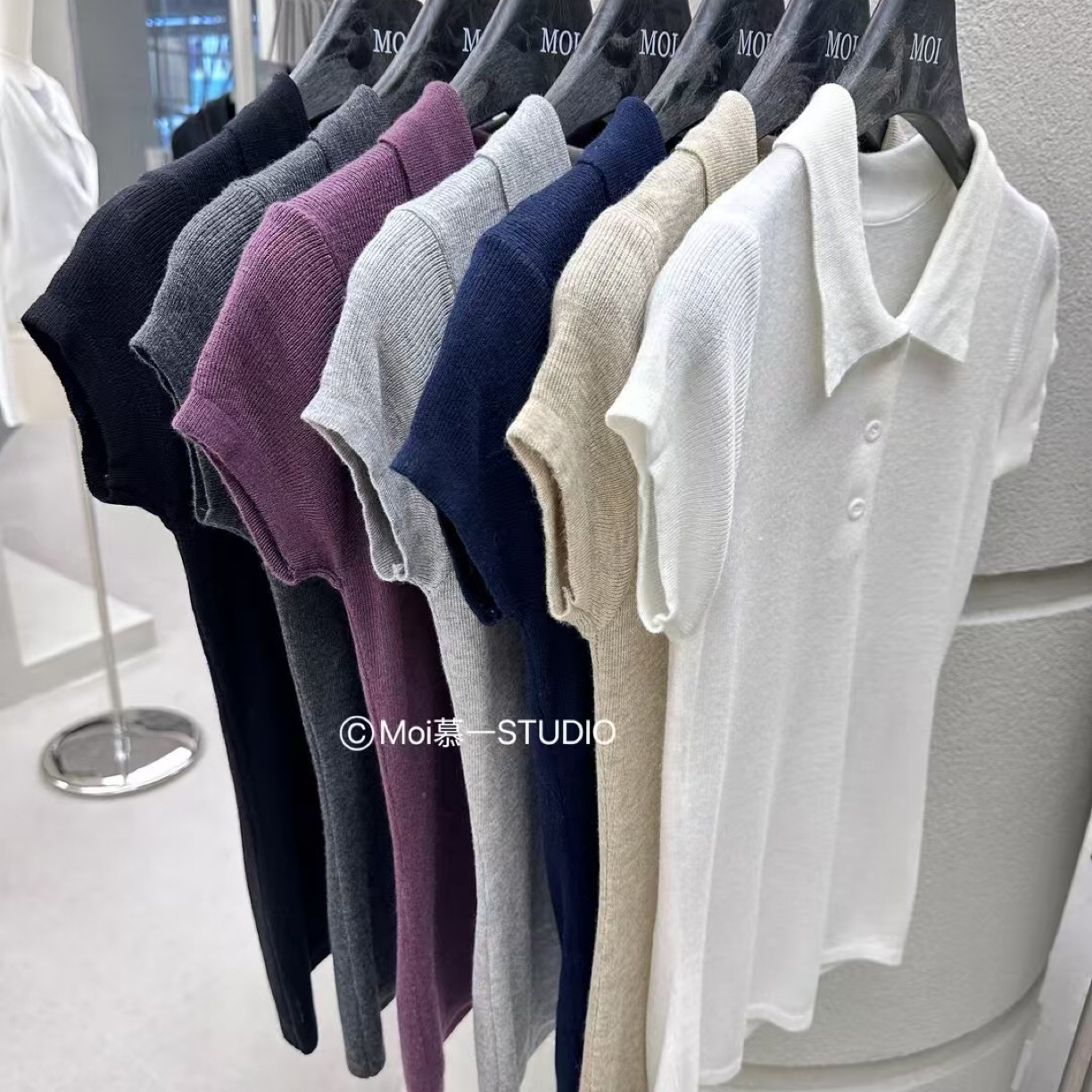 【翻领polo】INS风女毛针织衫常规款百搭短袖网红上衣针织显瘦休闲