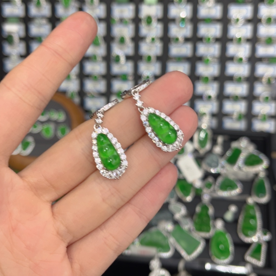 翡翠银S925镶嵌戒指福豆卡13耳包