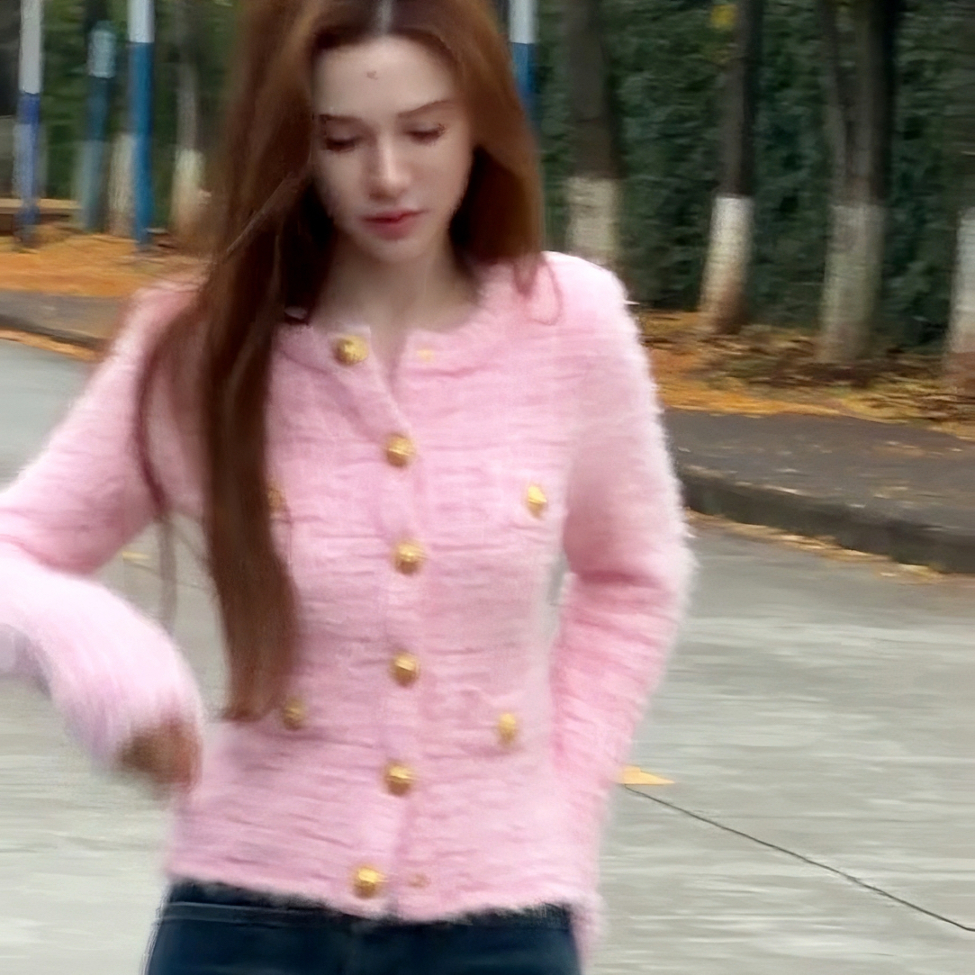 sia显瘦高级小香风粉色外套