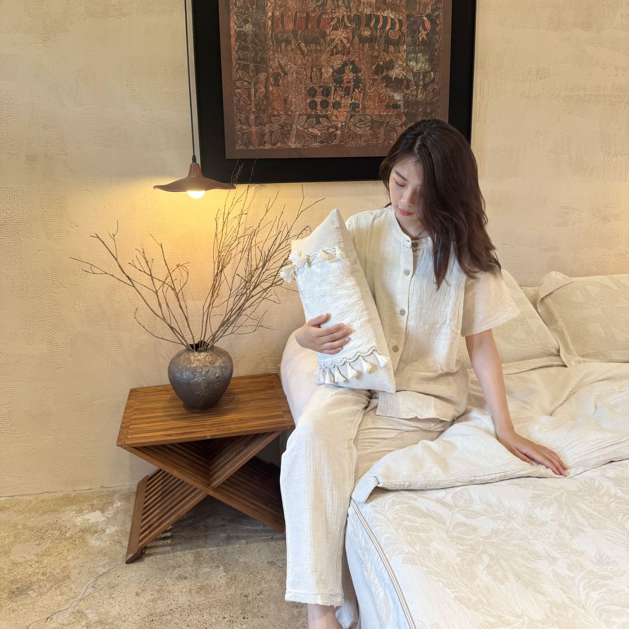 自留款 棉麻睡衣家居服套装 棉麻裤子短袖睡衣