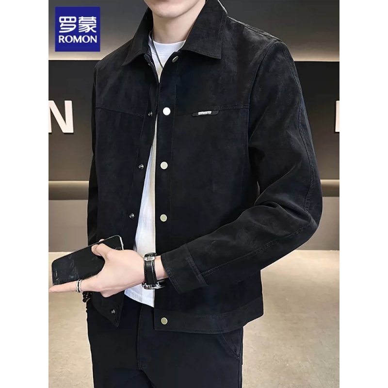 罗蒙秋季夹克男士2025新款高级感翻领痞帅上衣服潮流休闲外套男装